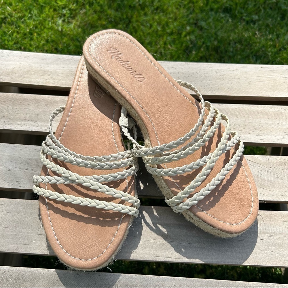 Madewell Kathryn Espadrille Slide Sandal Braided Leather Cream Womens Size 7